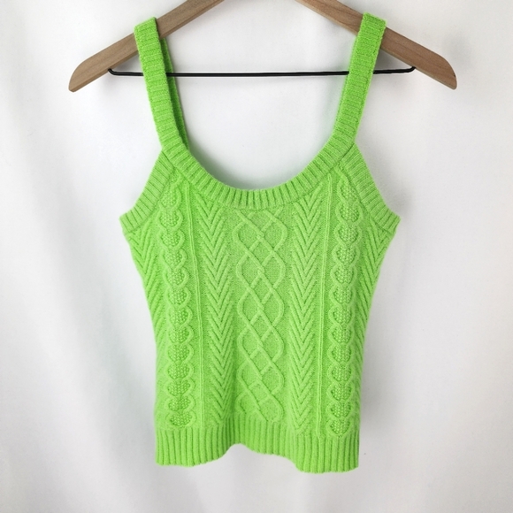 Cashmere Charter Club Luxury Women's Green Cable Knit Tank Top Size S - Picture 1 of 7